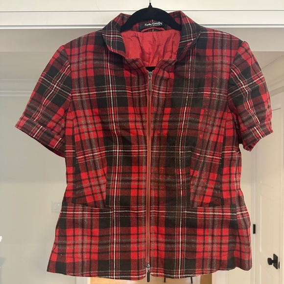 Betty Barclay Collection Red Plaid Short Sleeve Blazer - Size US 10 - Picture 6 of 10